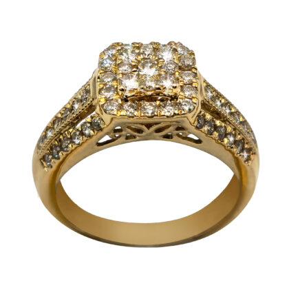 Yellow Gold Cluster Engagement Ring with Round Zirconias
