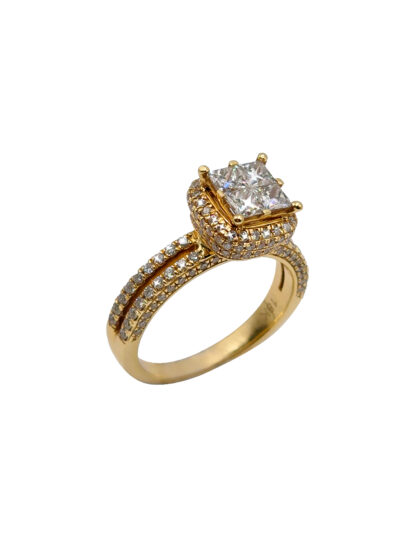 Yellow Gold Solitaire Engagement Ring with Zirconias