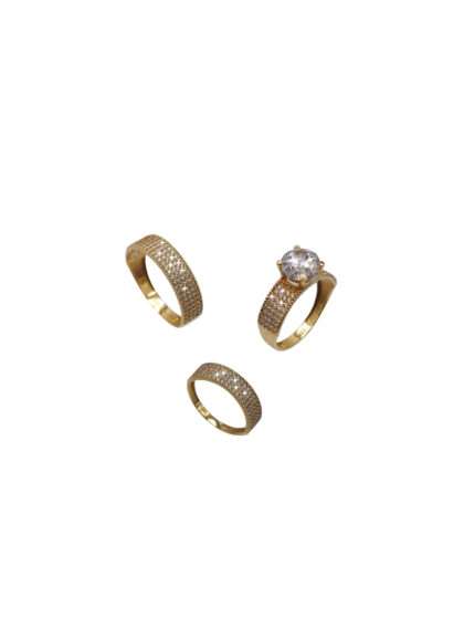 Yellow Gold Wedding Ring Set with Zirconias – 3 Pieces