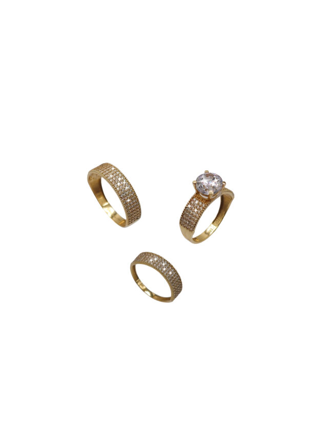 Yellow Gold Wedding Ring Set with Zirconias – 3 Pieces