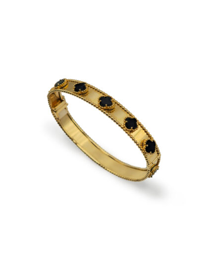 Van Cleef-Inspired Clover Bangle with Black Accents