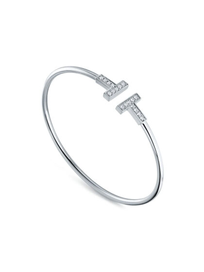 Tiffany-Inspired Wire Bangle White Gold with Zirconias