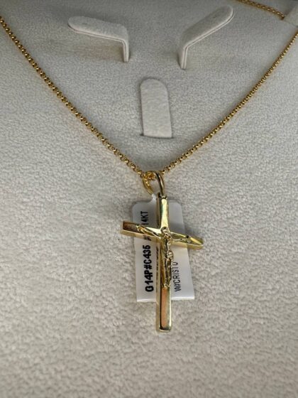 Chain 14KT Gold Rolo 16in 2mm + Pendant Cross 14KT Cristo