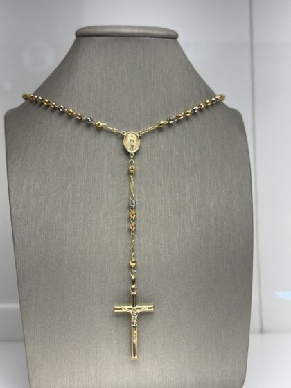 Rosario tres tonos diamantado 20inch 14kt